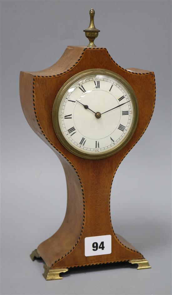 An Edwardian inlaid mahogany mantel timepiece height 29cm